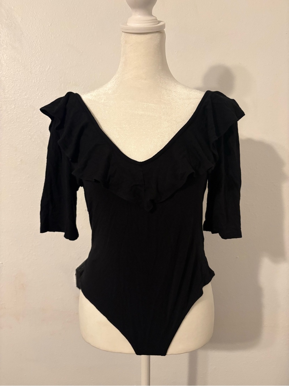 H&M Black Ruffle V-Neck Bodysuit
